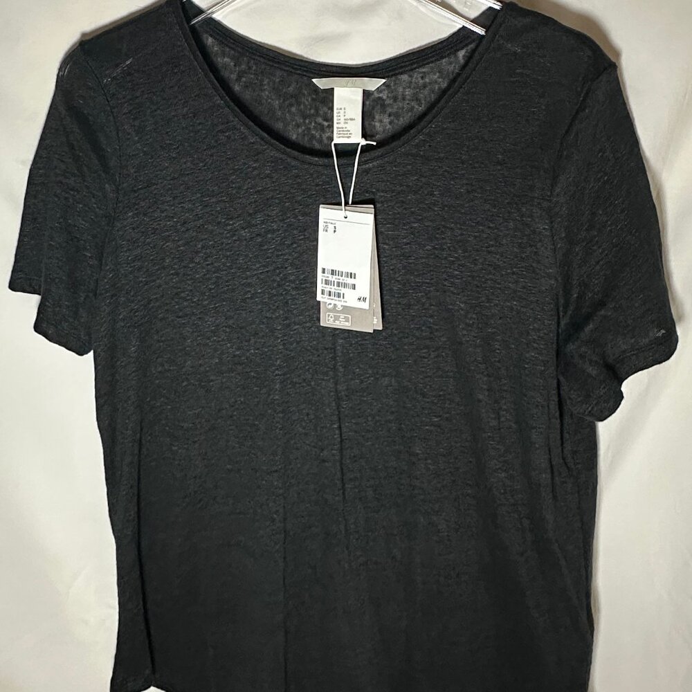 NEW Small Black Sheer Flowy Scoop Neck Short Sleeve Shirt